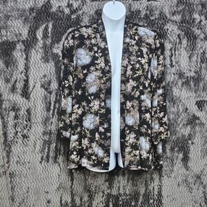 Vtg Floral Cardigan Womens 18W Slinky Glitzy 90s Y2K Dark Romantic Fairy Danty